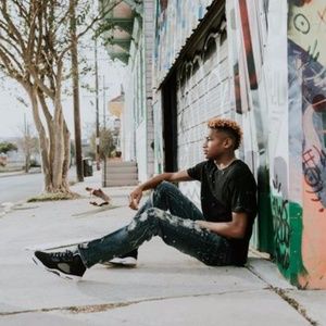 Men Slim Jeans Dynamite Wash/ Dark Blue with Paint